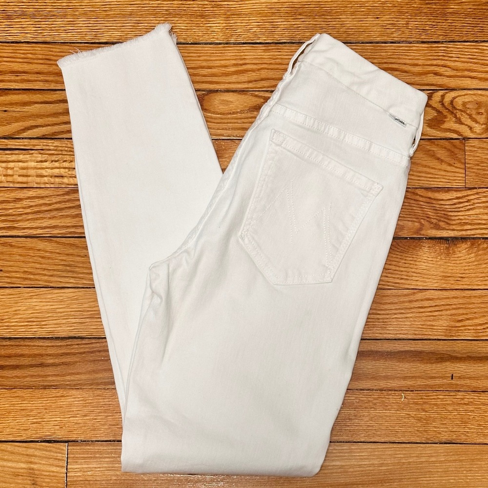 Mother High Waisted Looker Ankle Fray White Skinny Jeans Fairest Of Them All 27